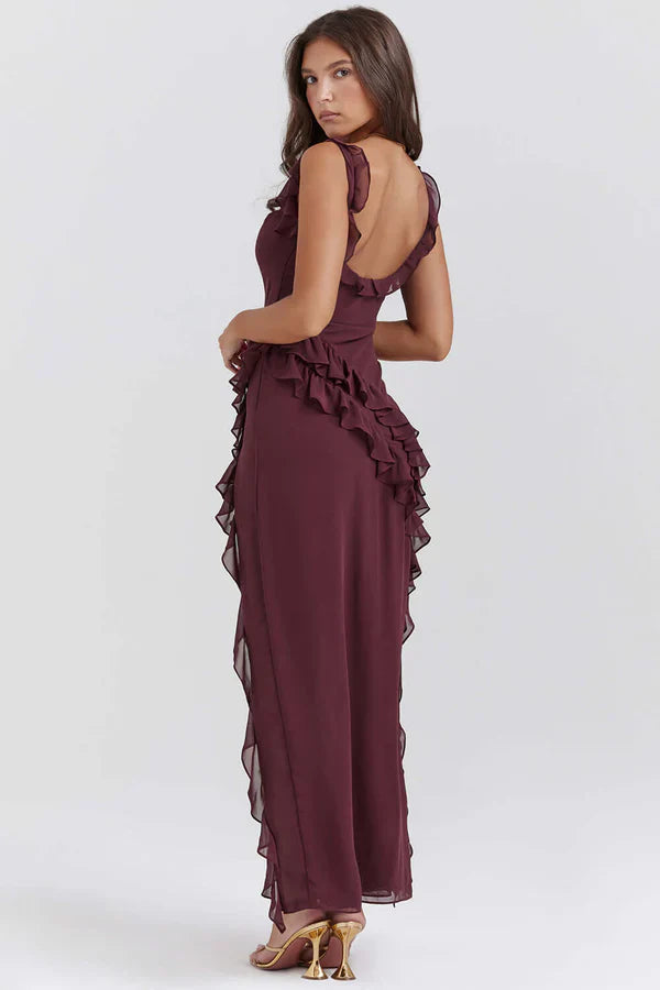 Split Ruffled Square Neck Maxi Dress