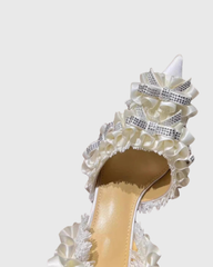 Caro Bow Lace Slingback Pumps In White