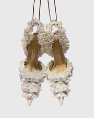 Caro Bow Lace Slingback Pumps In White