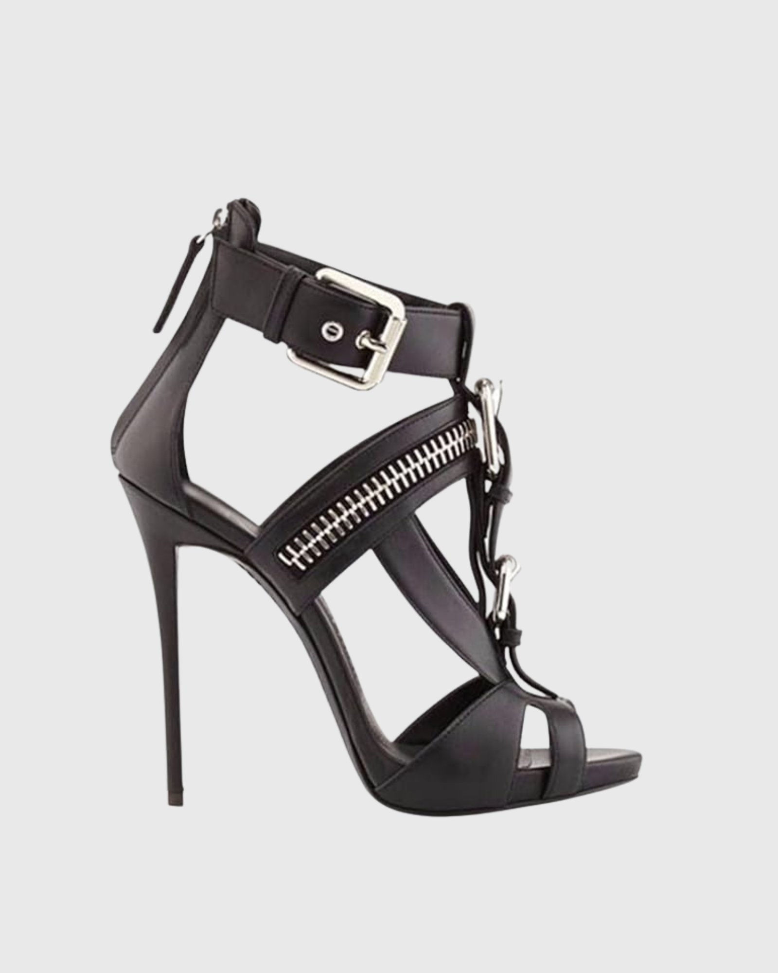 Carver Buckle Zip T Strap Sandals In Black