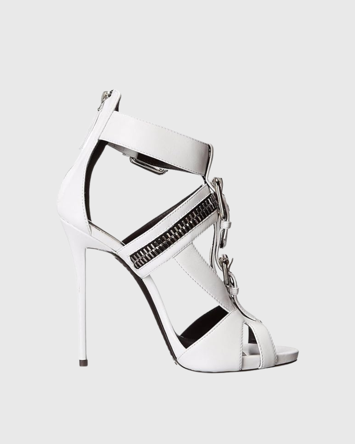 Carver Buckle Zip T Strap Sandals In White