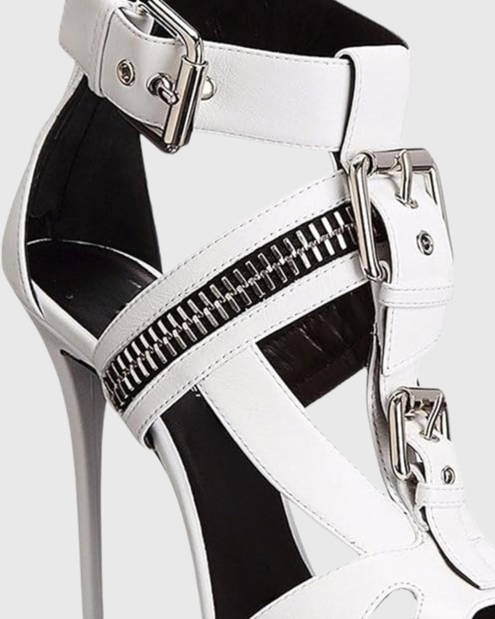 Carver Buckle Zip T Strap Sandals In White