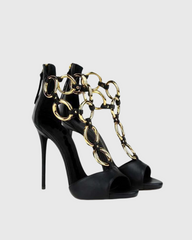 Carver Metal Ring T Strap Sandals In Black