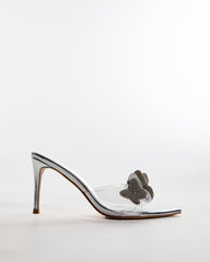 Catia Rhinestone Butterfly Slippers In Silver