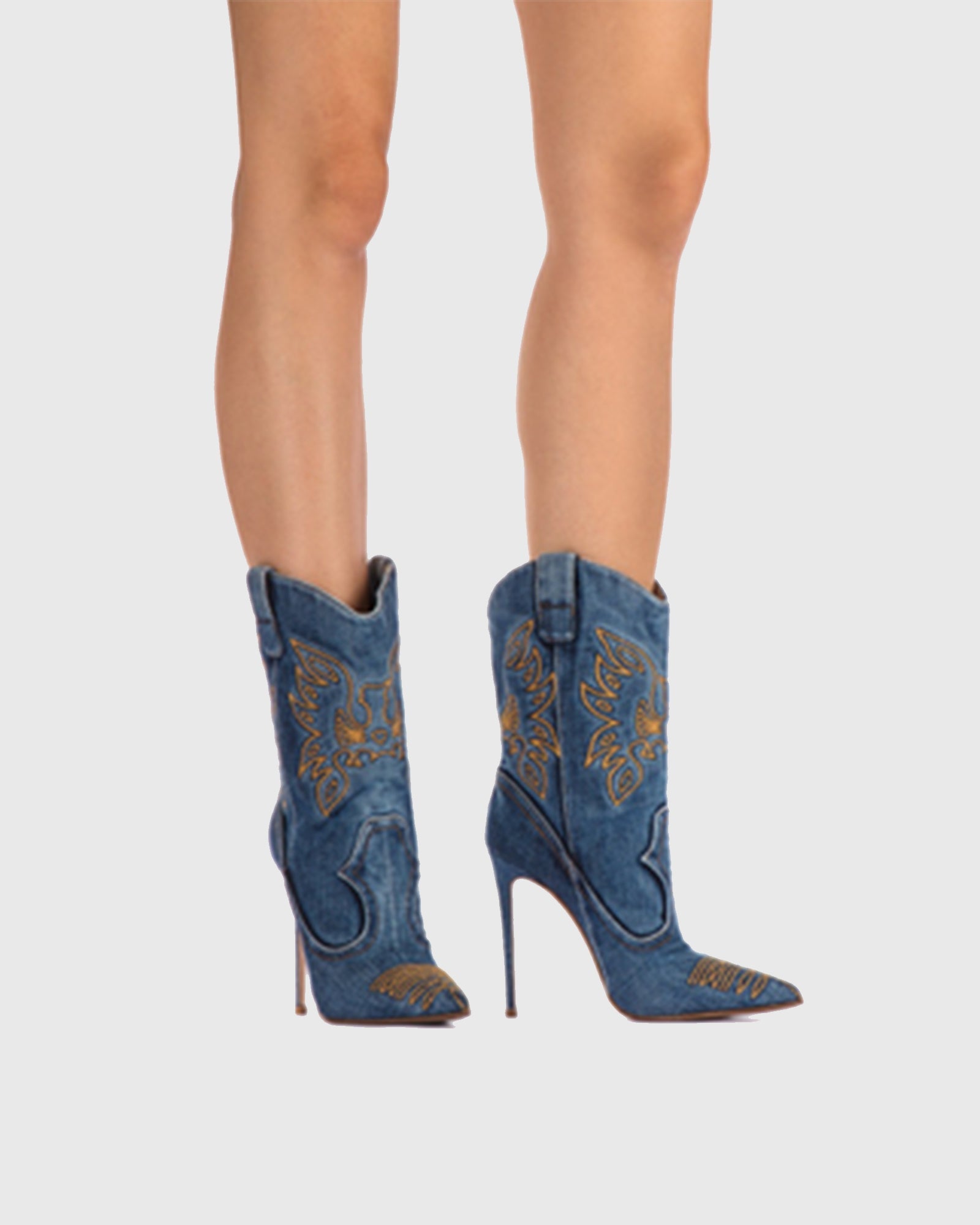 Cinzia Embroidery Denim Cowboy Mid Calf Boots