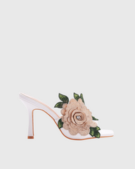 Clio Embroidery Flower Slippers In White