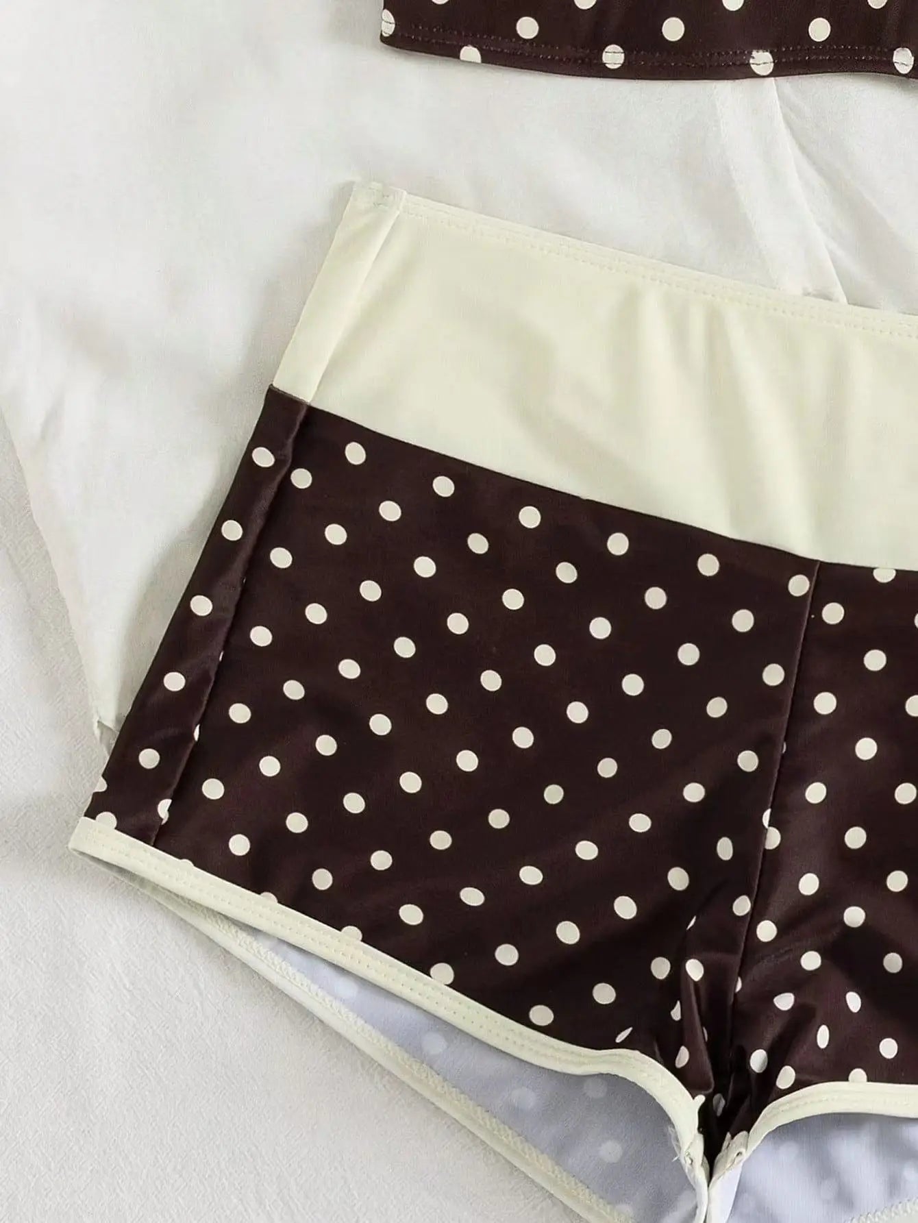Coffee Polka Dot Print Patchwork Bikini Set