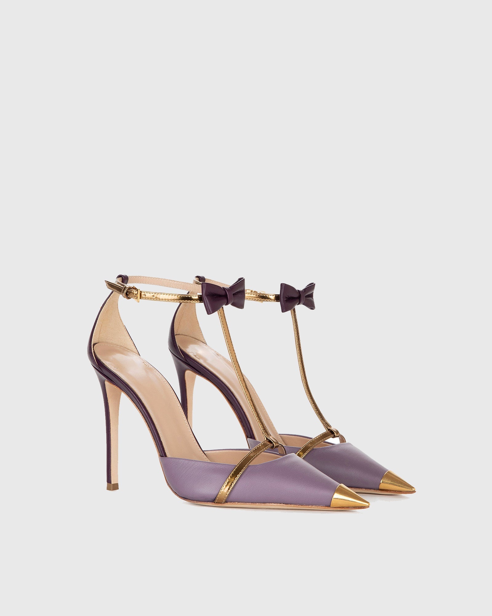 Colomba Bow Embellished Strap Pumps In Violet