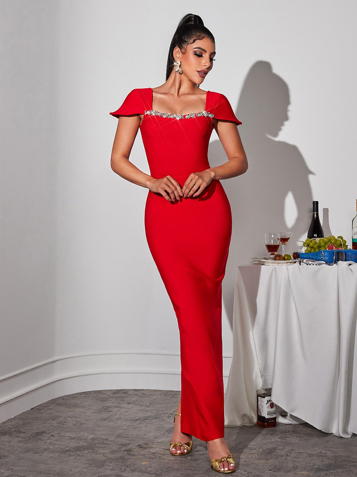 Allure Diamond Maxi Red Dress