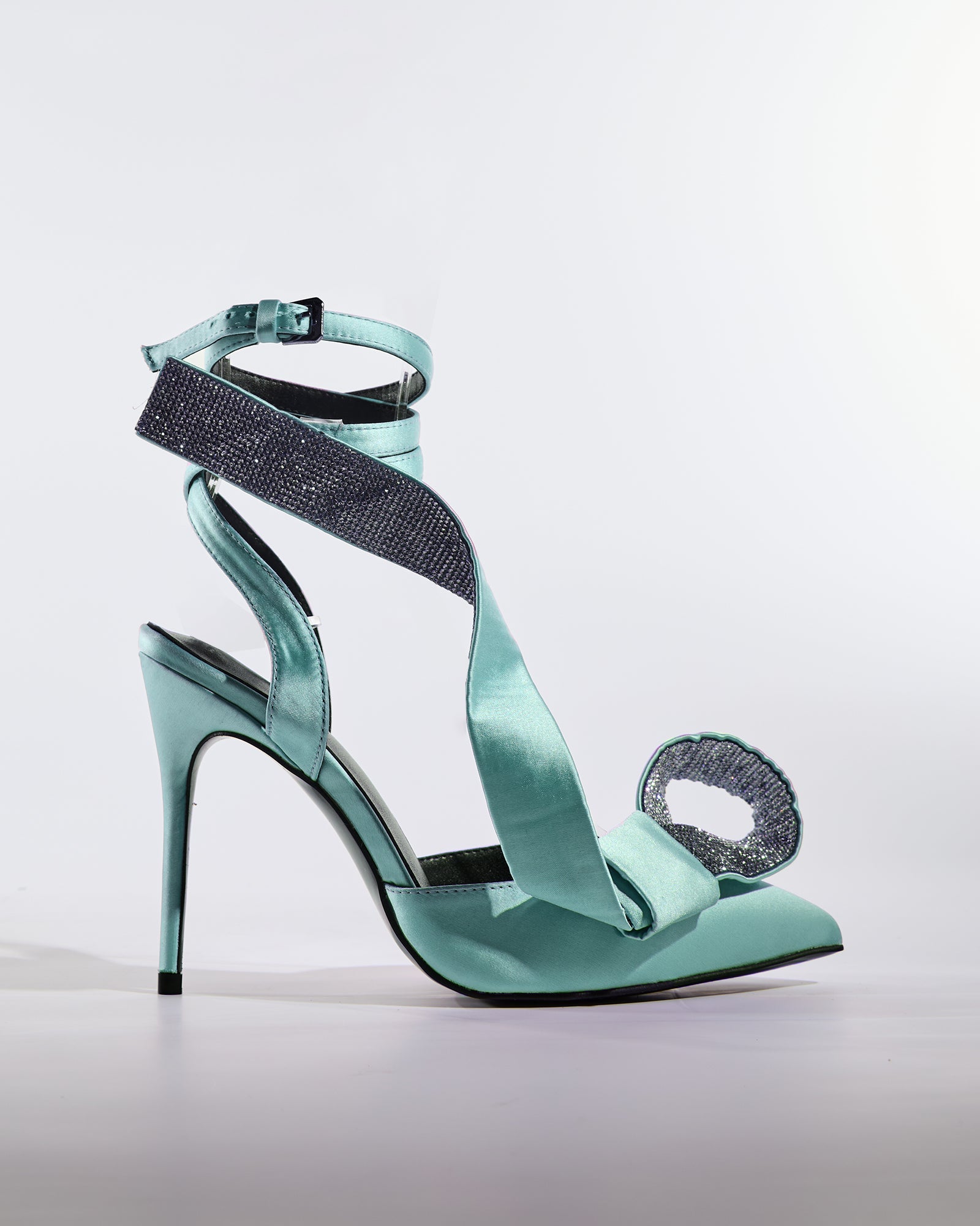 Crocifissa Spiral Rhinestone Bow Pumps In Mint