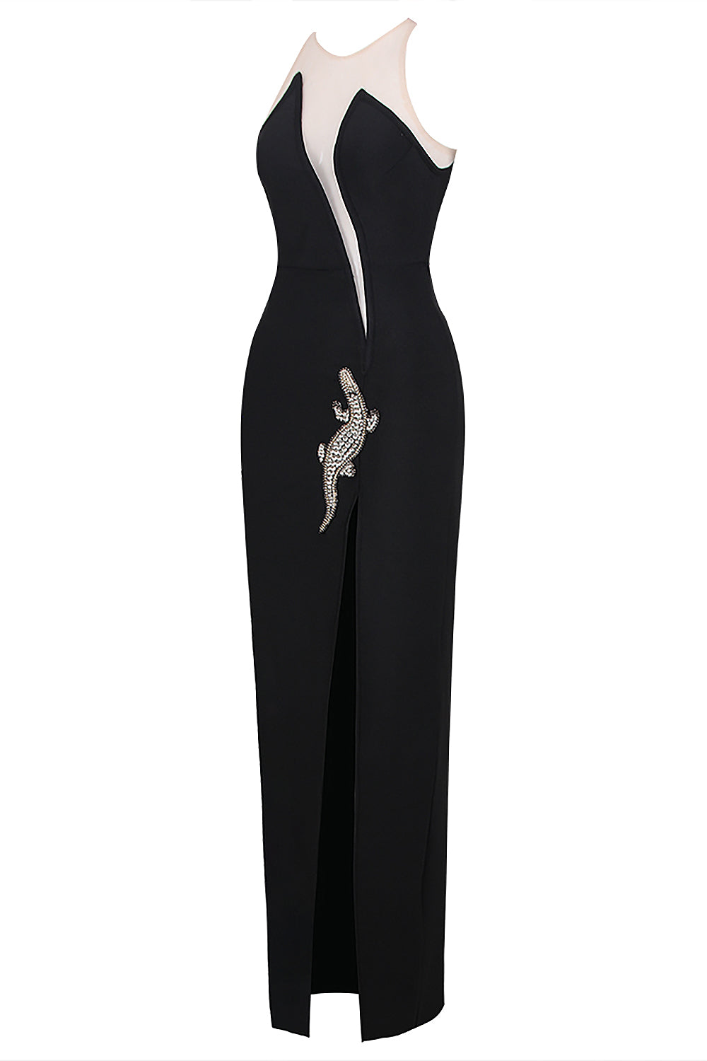 Elegant Strapless Round Neck Mesh Stitching Dress