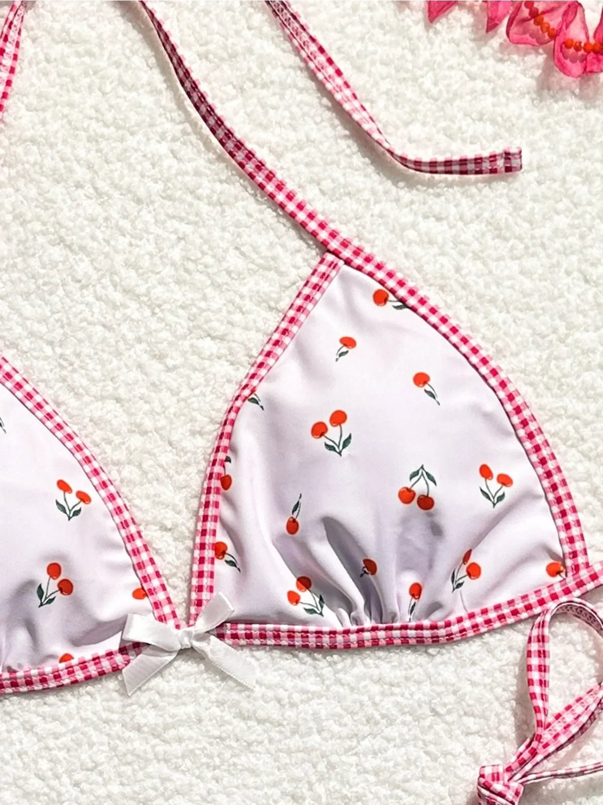 Cute Cherry Print Two Piece Swimsuit Adjustable Straps Triangle Bra Bikini Set