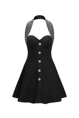 Chic Halter Mini Party Dress-Black