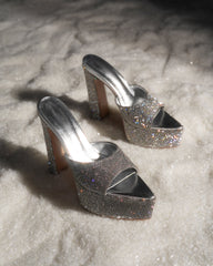 Leyla Diamente Sparkle Platform Mules In Silver
