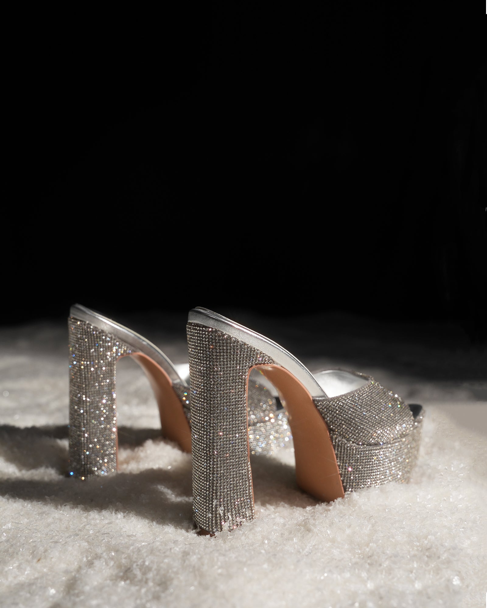 Leyla Diamente Sparkle Platform Mules In Silver