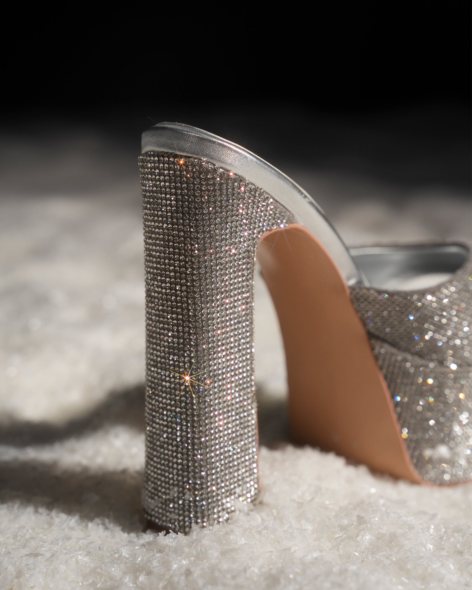Leyla Diamente Sparkle Platform Mules In Silver