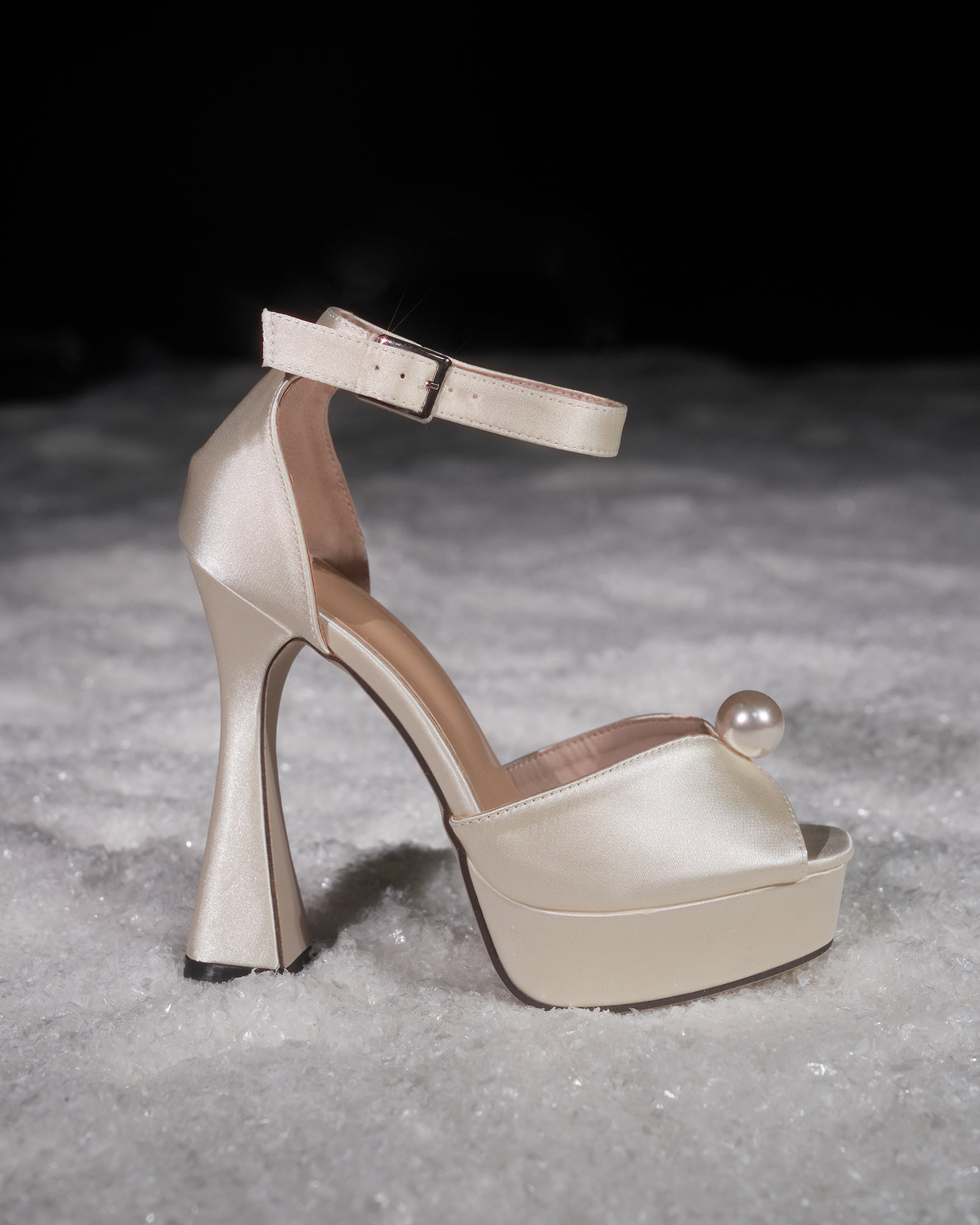 Liviana Pearl Satin Strap Platform Sandals In White