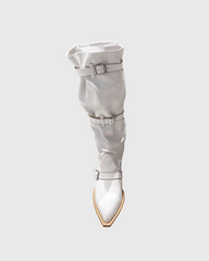 Dai Buckle Cowboy Boots In White