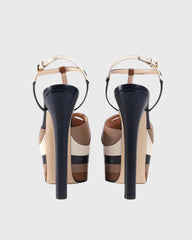Dionisia Stripe Strap Platform Heels In Brown