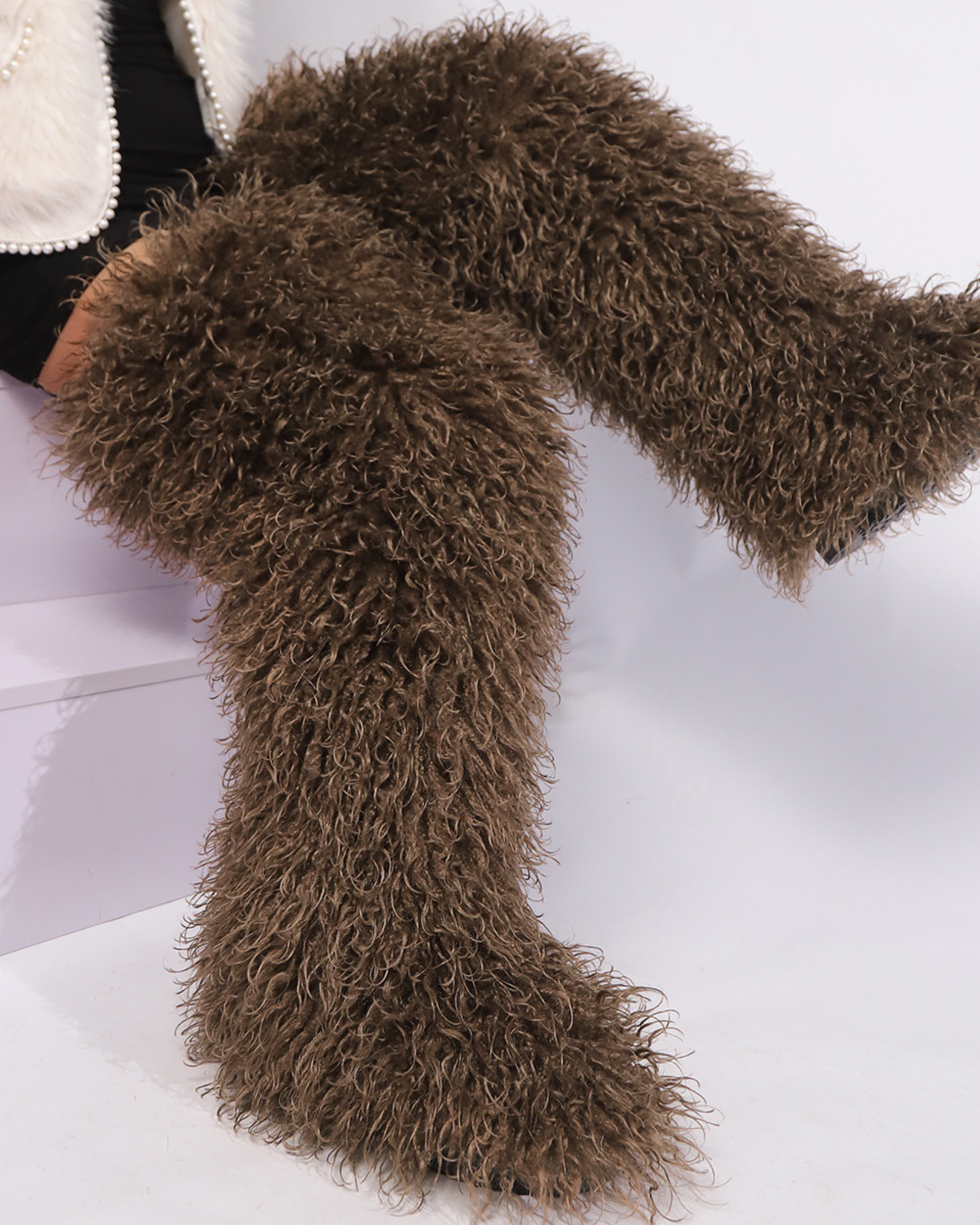 Dora Faux Fur Thigh Boots In Chocolate