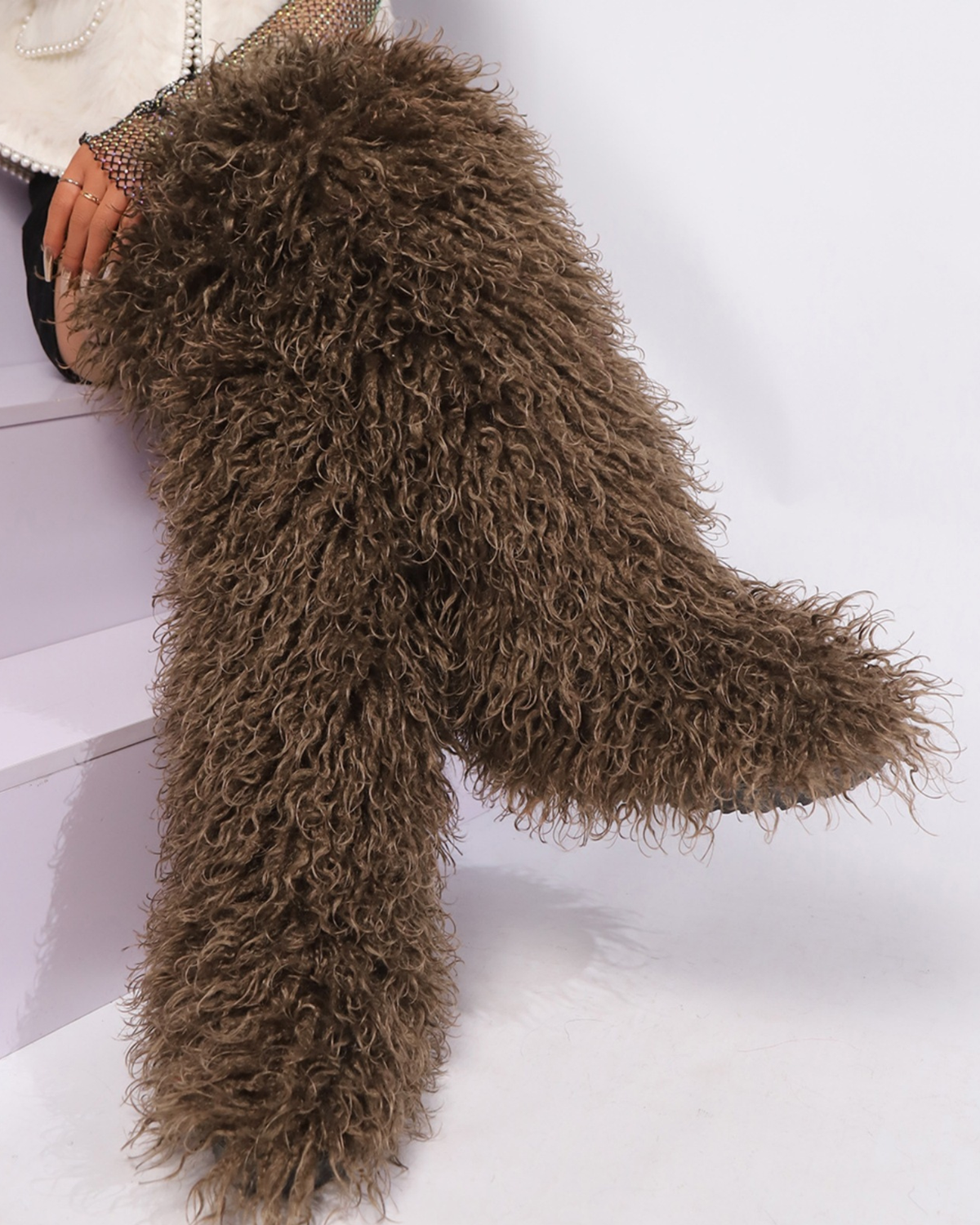 Dora Faux Fur Thigh Boots In Chocolate