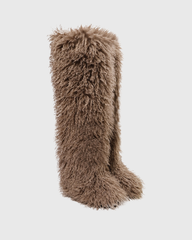 Dora Faux Fur Thigh Boots In Khaki