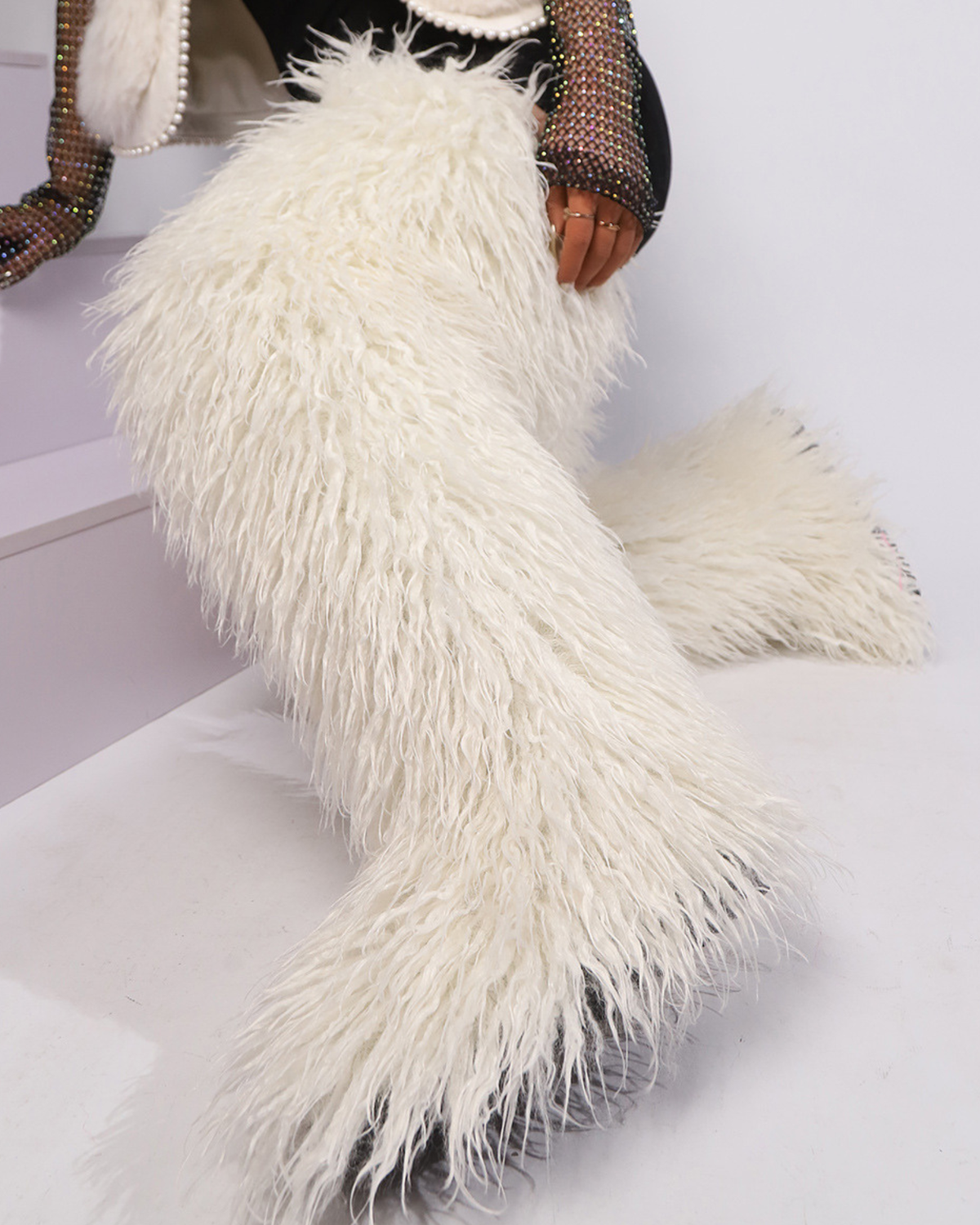 Dora Faux Fur Thigh Boots In White