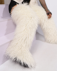 Dora Faux Fur Thigh Boots In White