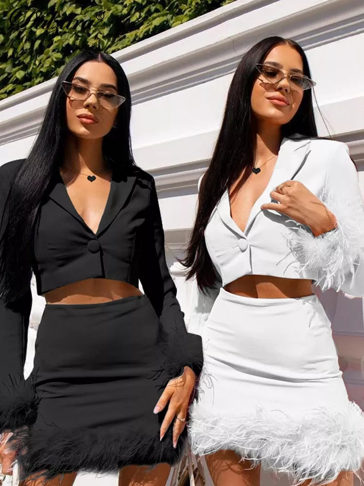 FEATHER TRIM MINI SKIRT