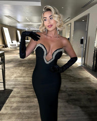 Chic Strapless V-Neck Midi Party Wear