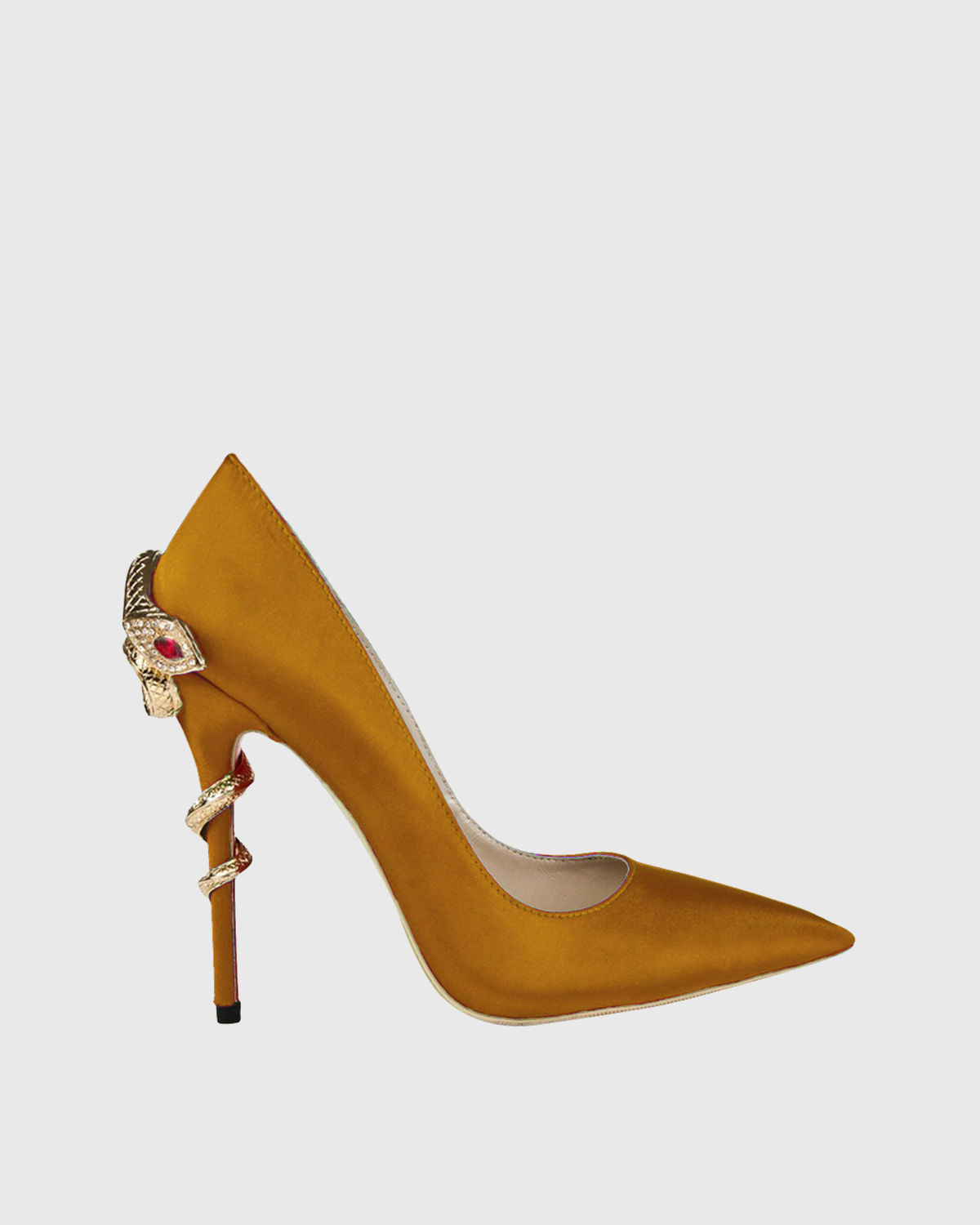 Eadgar Satin Rhinestone Snake Heels In Borwn