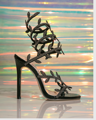 Ealar Rhinestone Leaf Lace Up Sandals In Black
