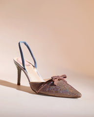 Easton Bow Rhinestone Slingback Pumps In Champagne