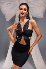 Sling Four-leaf Clover Bandage Black Dress