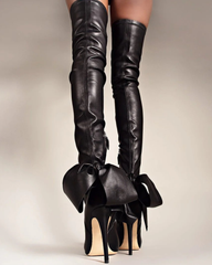 Edie Bow Over The Knee Boots In Black