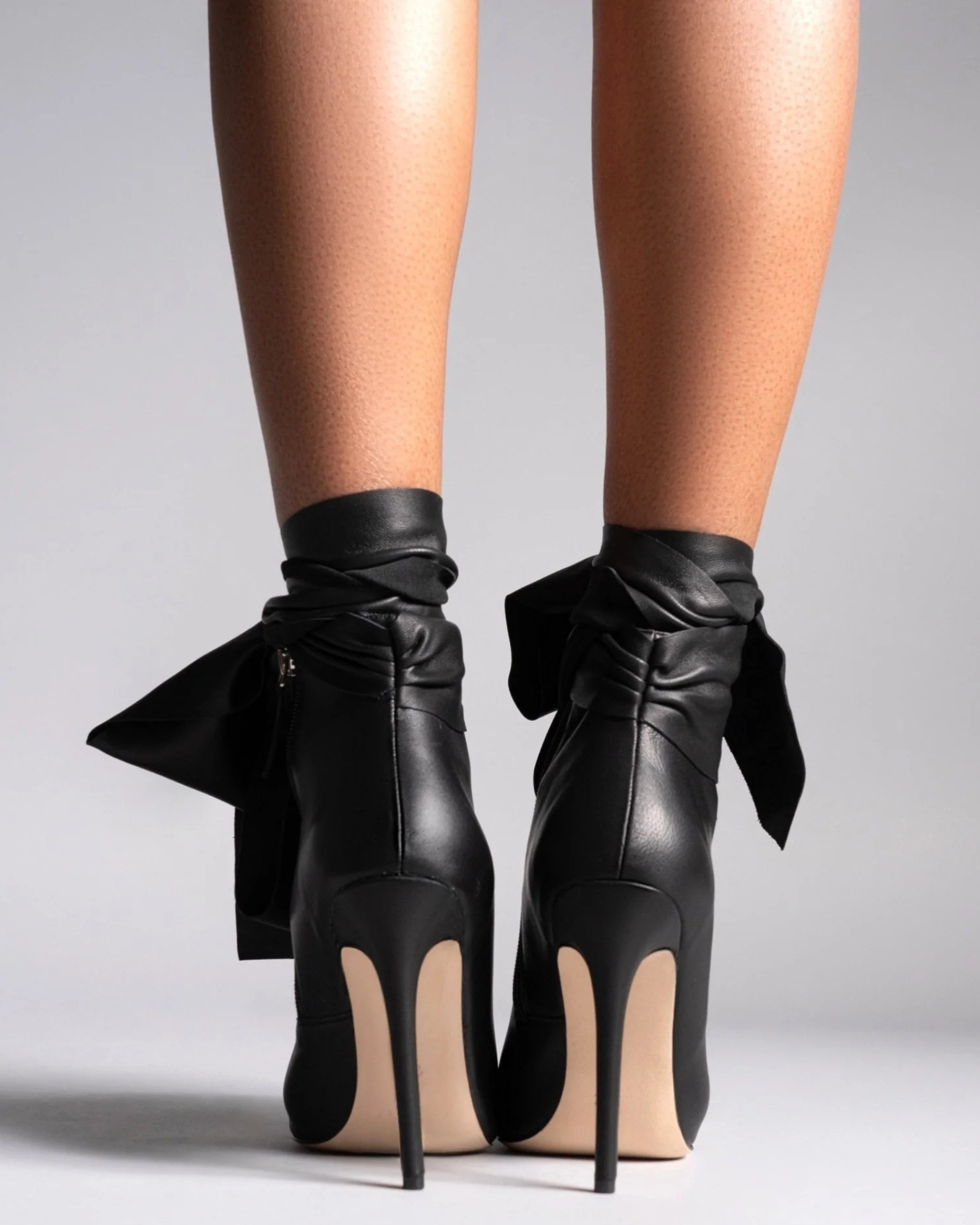 Edik Tie Up Bow Open Toe Boots In Black