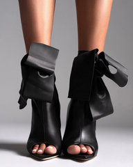 Edik Tie Up Bow Open Toe Boots In Black
