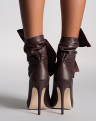 Edik Tie Up Bow Open Toe Boots In Brown