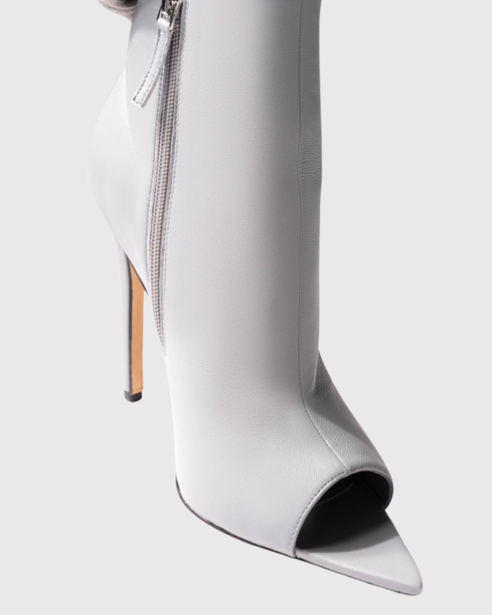 Edik Tie Up Bow Open Toe Boots In Light Grey