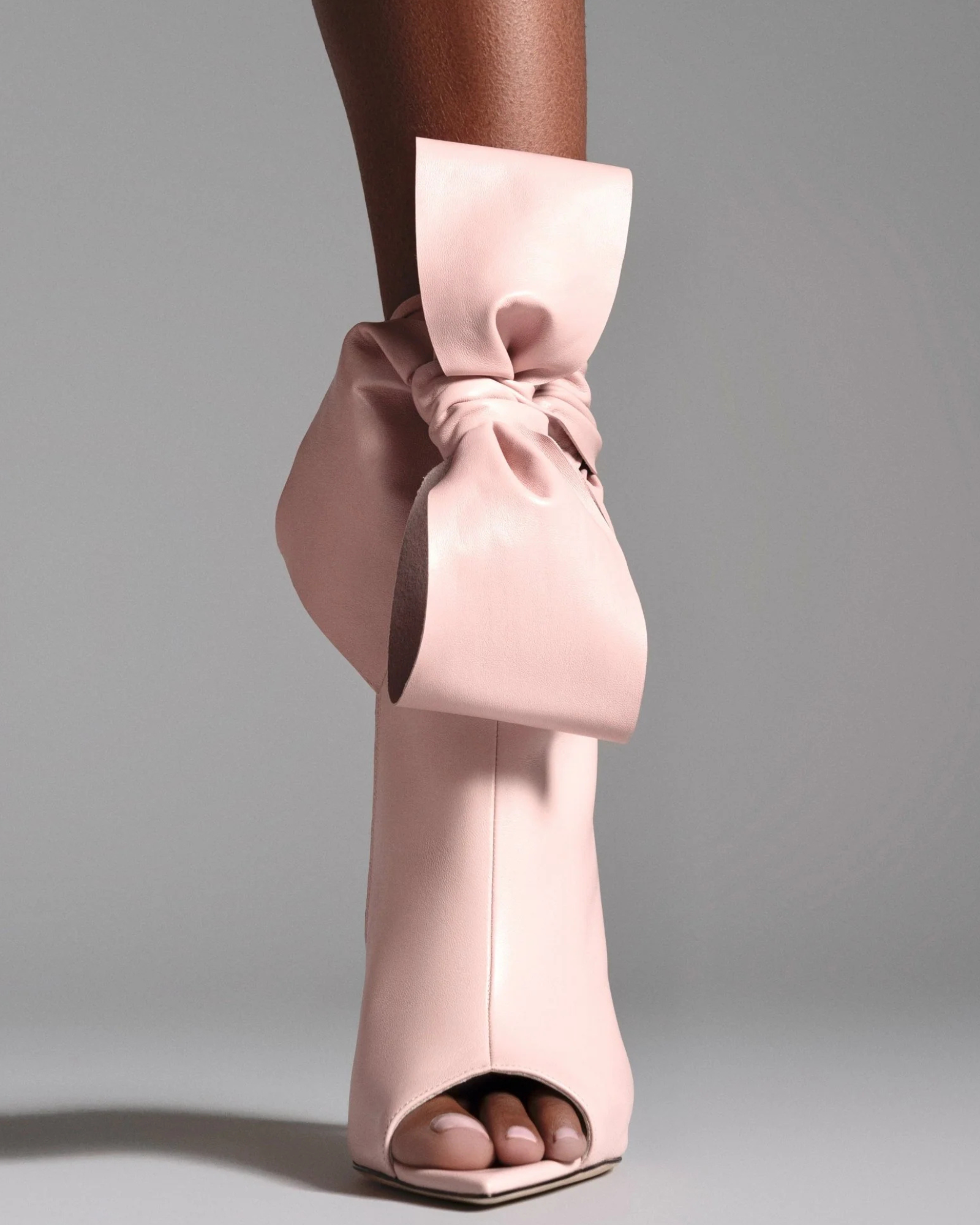 Edik Tie Up Bow Open Toe Boots In Pink
