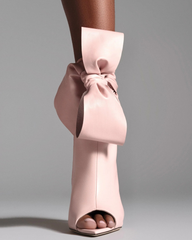 Edik Tie Up Bow Open Toe Boots In Pink