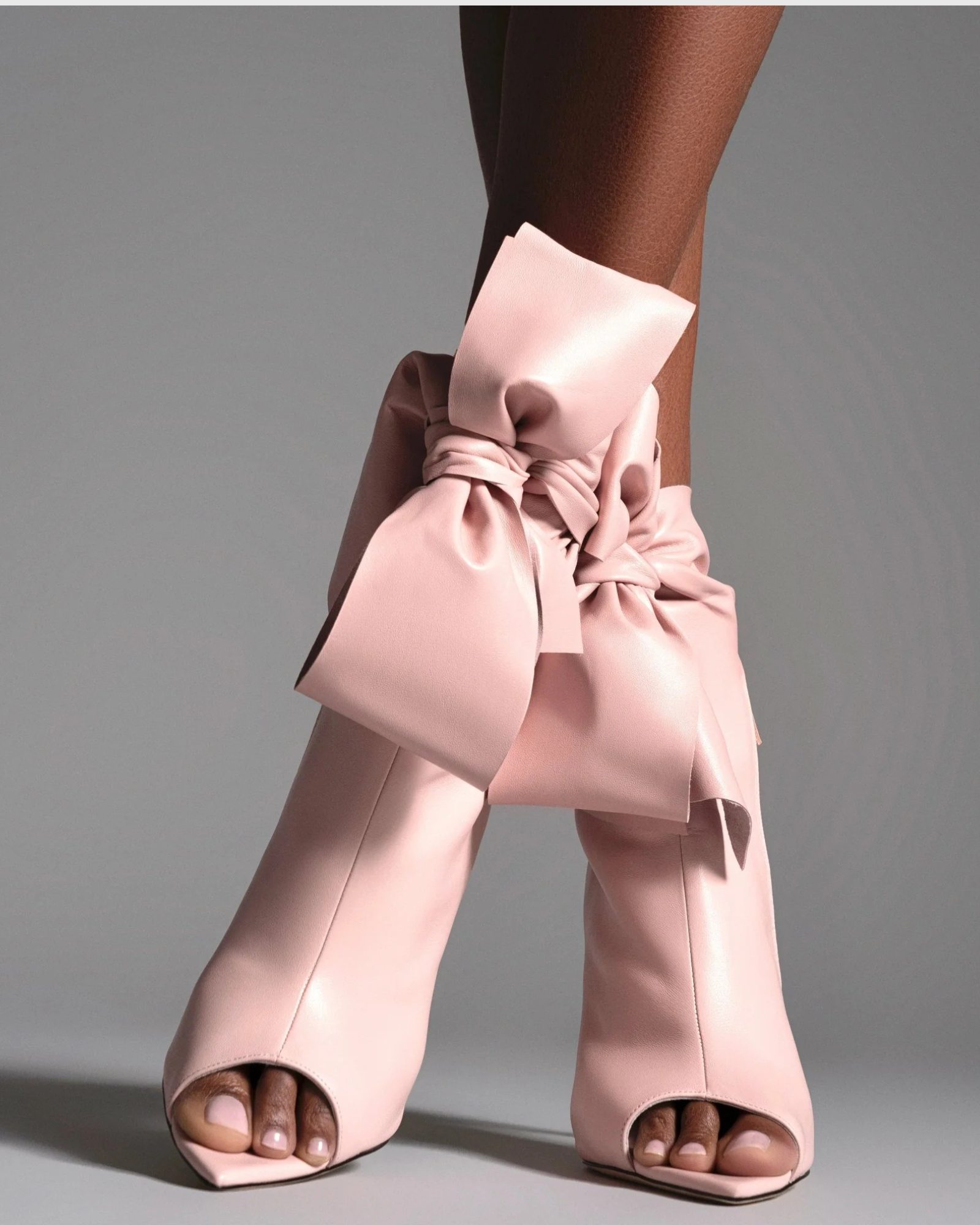 Edik Tie Up Bow Open Toe Boots In Pink