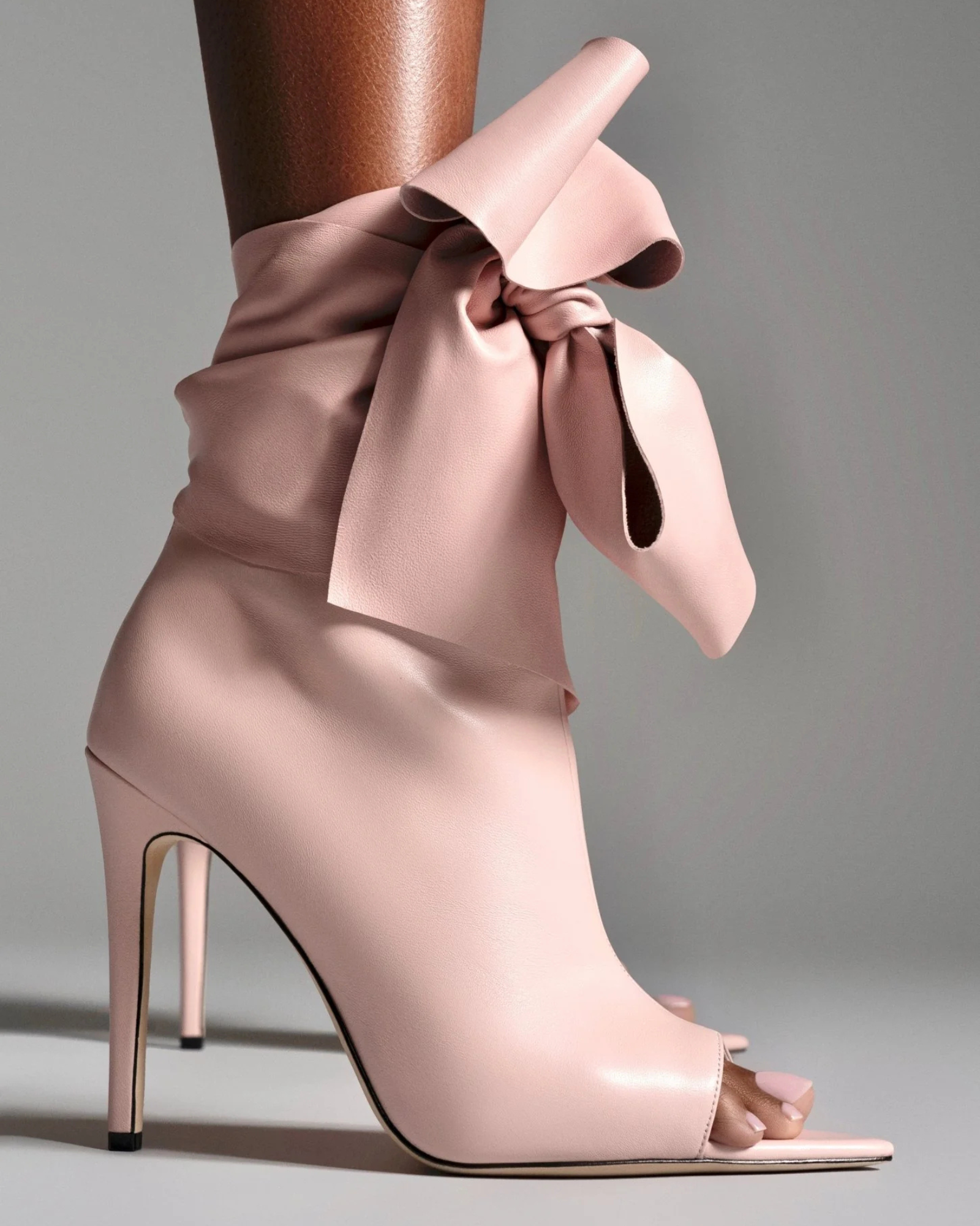 Edik Tie Up Bow Open Toe Boots In Pink