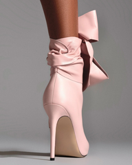 Edik Tie Up Bow Open Toe Boots In Pink