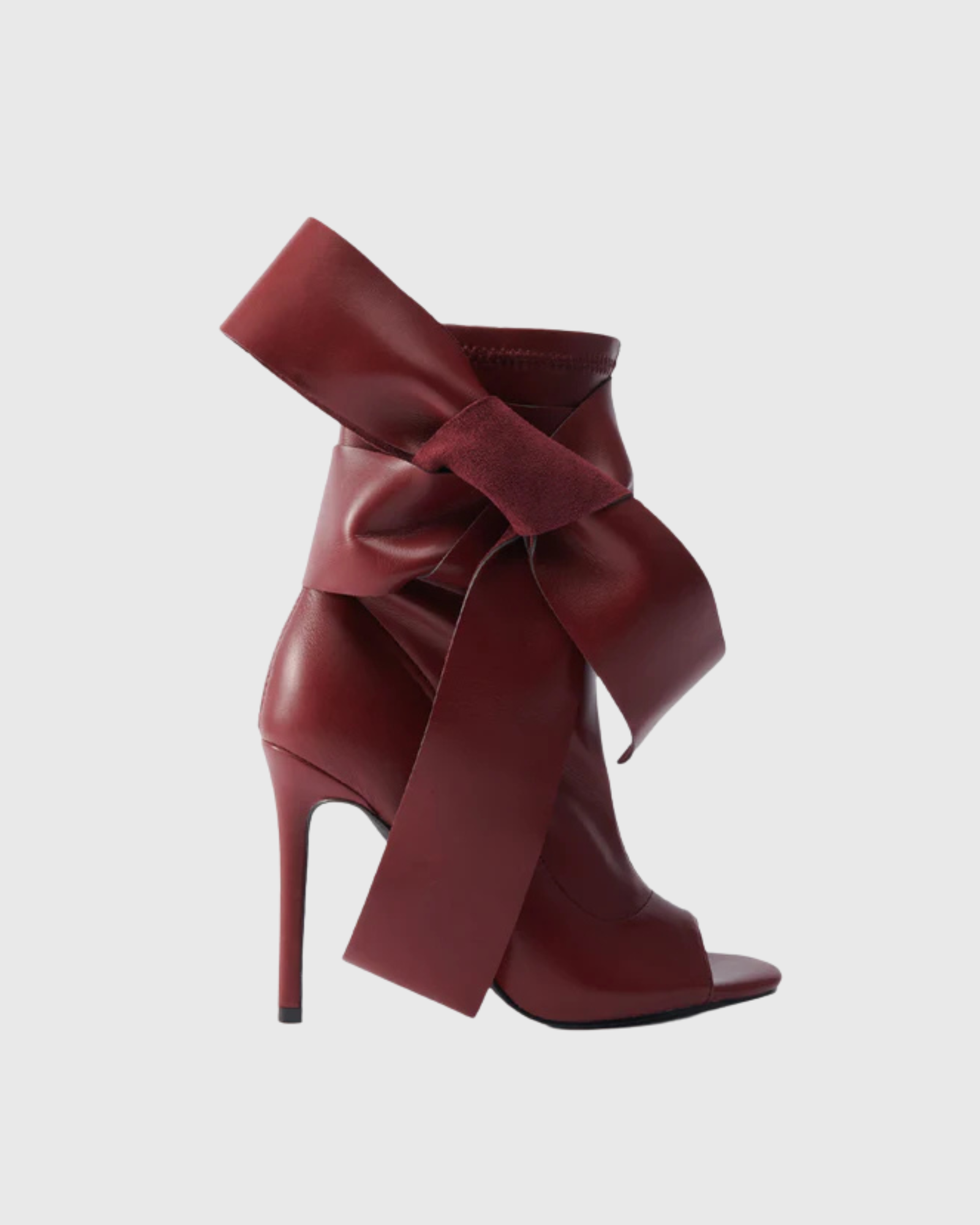 Edik Tie Up Bow Open Toe Boots In Wine