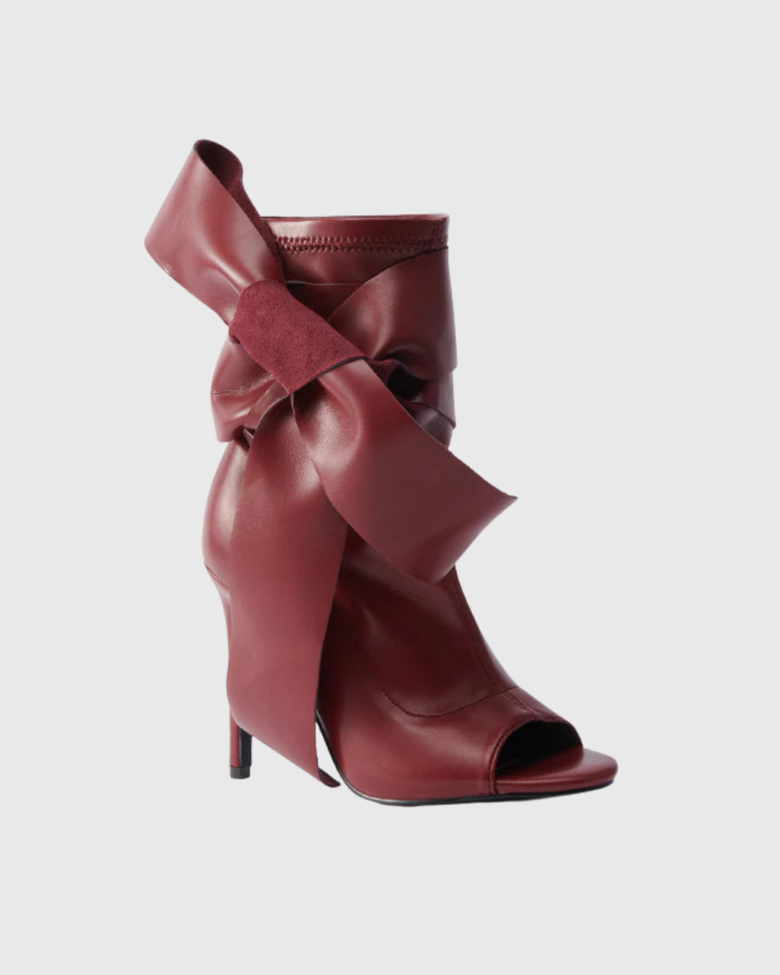 Edik Tie Up Bow Open Toe Boots In Wine