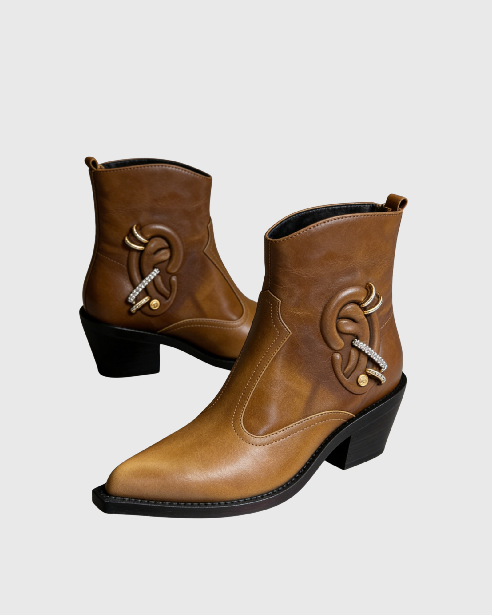 Eira Earring Western Ankle Boots In Mocha