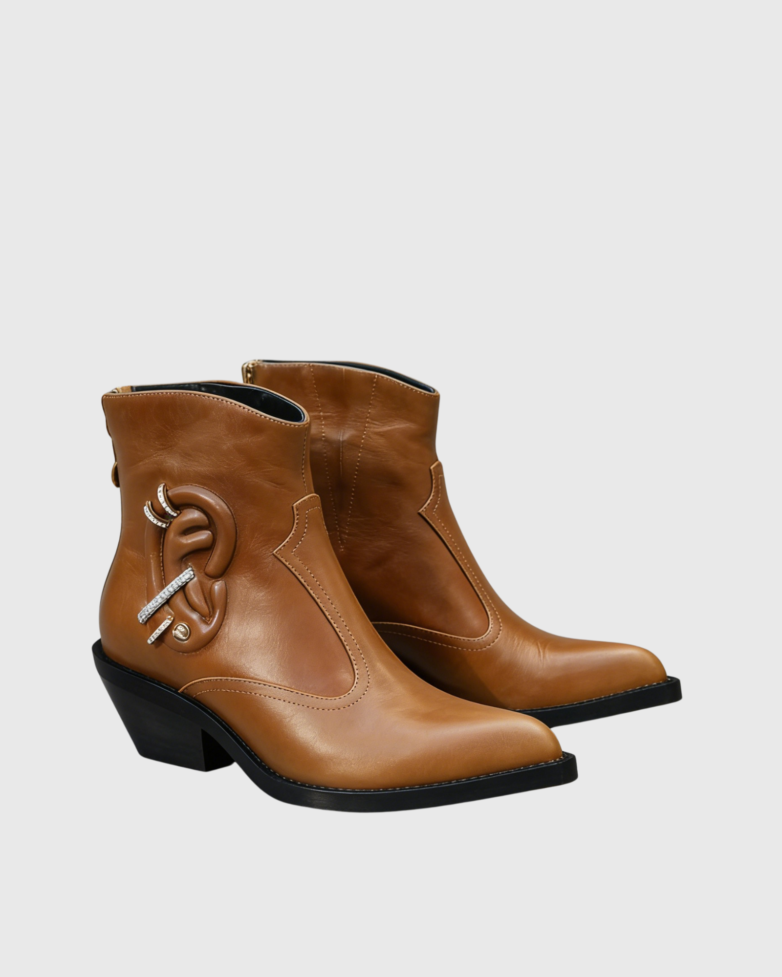 Eira Earring Western Ankle Boots In Mocha