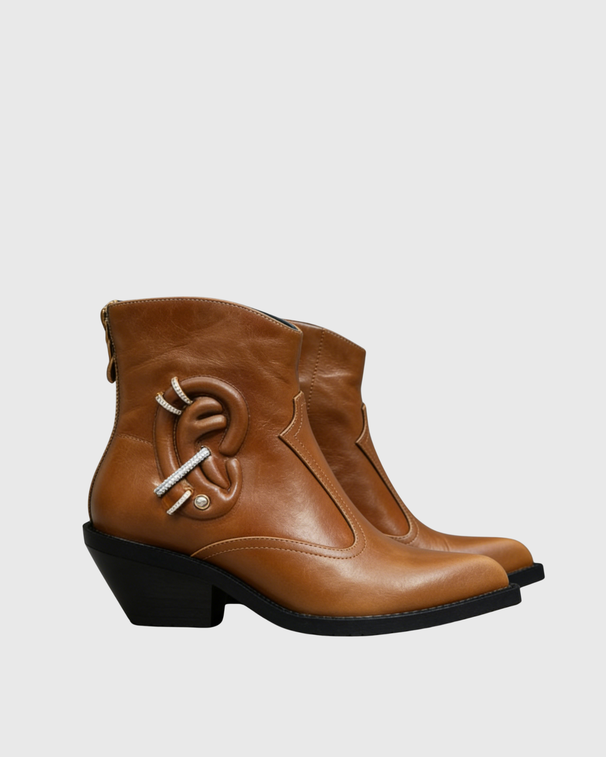Eira Earring Western Ankle Boots In Mocha