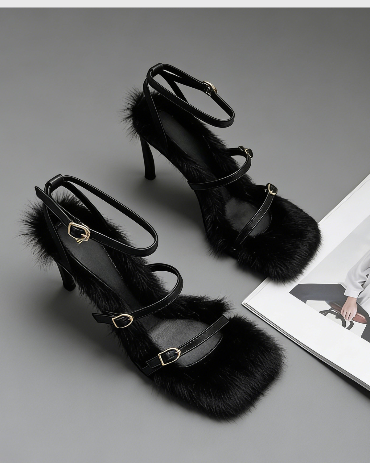 Elain Strappy Faux Fur Sandals